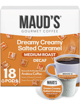 Maud’s vista frontal de caja de 18 cápsulas con aroma caramelo salado y conveniencia