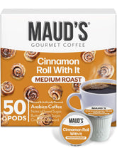MAUD'S empaque frontal de 50 cápsulas con sabor rollo de canela, conveniencia diaria