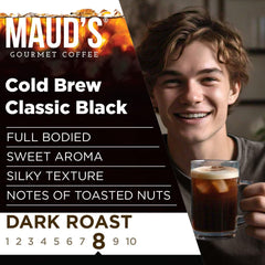 MAUD'S polvo de café molido en primer plano, calidad 100% Arábica visible