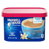 MAXWELL HOUSE lata frontal muestra sabor francés vainilla y conveniencia