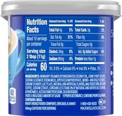 Maxwell House lata abierta con cuchara, dosificación simple y práctica