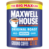 MAXWELL HOUSE lata frente mostrando presentación grande y conveniencia