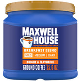 MAXWELL HOUSE lata frontal mostrando envase y beneficio conservación
