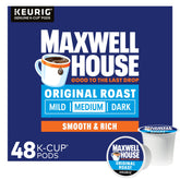 MAXWELL HOUSE empaque frontal mostrando caja de 48 cápsulas, conveniencia inmediata