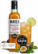 Mayer Passion Fruit Syrup botella frontal muestra pureza y atractivo visual