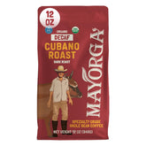 Mayorga bolsa frontal Cubano Decaf mostrando diseño y peso 12oz, ventaja: identificación clara