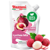 Mazzoni empaque frontal mostrando puré de lichi y beneficios de uso