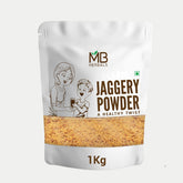 MB Herbals paquete frontal del jaggery mostrando etiqueta y peso