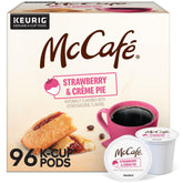 McCafé caja frontal de Strawberry Crème Pie mostrando diseño y cantidad