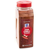 McCormick envase frontal de Dark Chili Powder mostrando tamaño y rotulado