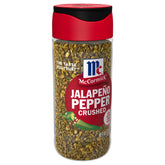 McCormick frasco frontal de Crushed Jalapeño Pepper mostrando diseño y sello SnapTight