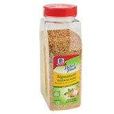 McCormick envase frontal 21 oz mostrando la marca y mezcla sin sal, aporta sabor