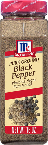 McCormick envase frontal mostrando la marca y tamaño 16 oz, confianza en condimento