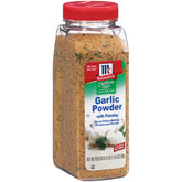 McCormick envase frontal de polvo de ajo con perejil mostrando etiqueta clara y beneficio práctico