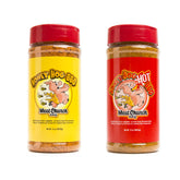 Meat Church frasco Honey Hog y Honey Hog Hot frente mostrando etiquetas y tamaño, mejora sabores
