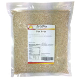 Medley Hills Farm paquete frontal de avena bran mostrando tamaño y sellado