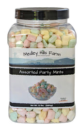 Medley Hills Farm envase frontal con 1.5 lb de mints y tapa reutilizable para eventos