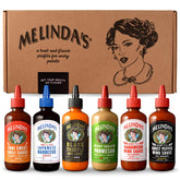 Melinda's estuche frontal mostrando los seis frascos y la variedad de sabores