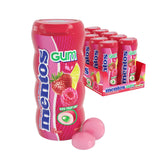 Mentos bote frontal mostrando sabor Red Fruit Lime y beneficio frescor