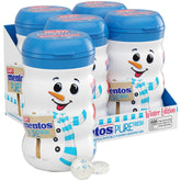 Mentos botella frontal muñeco de nieve mostrando diseño festivo y frescura