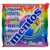 MENTOS envase frontal mostrando 8 rollos surtidos, ideal para compartir
