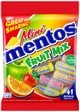Mentos detalle frontal de la bolsa mostrando 18 rollos y marca Mentos, ideal para compartir