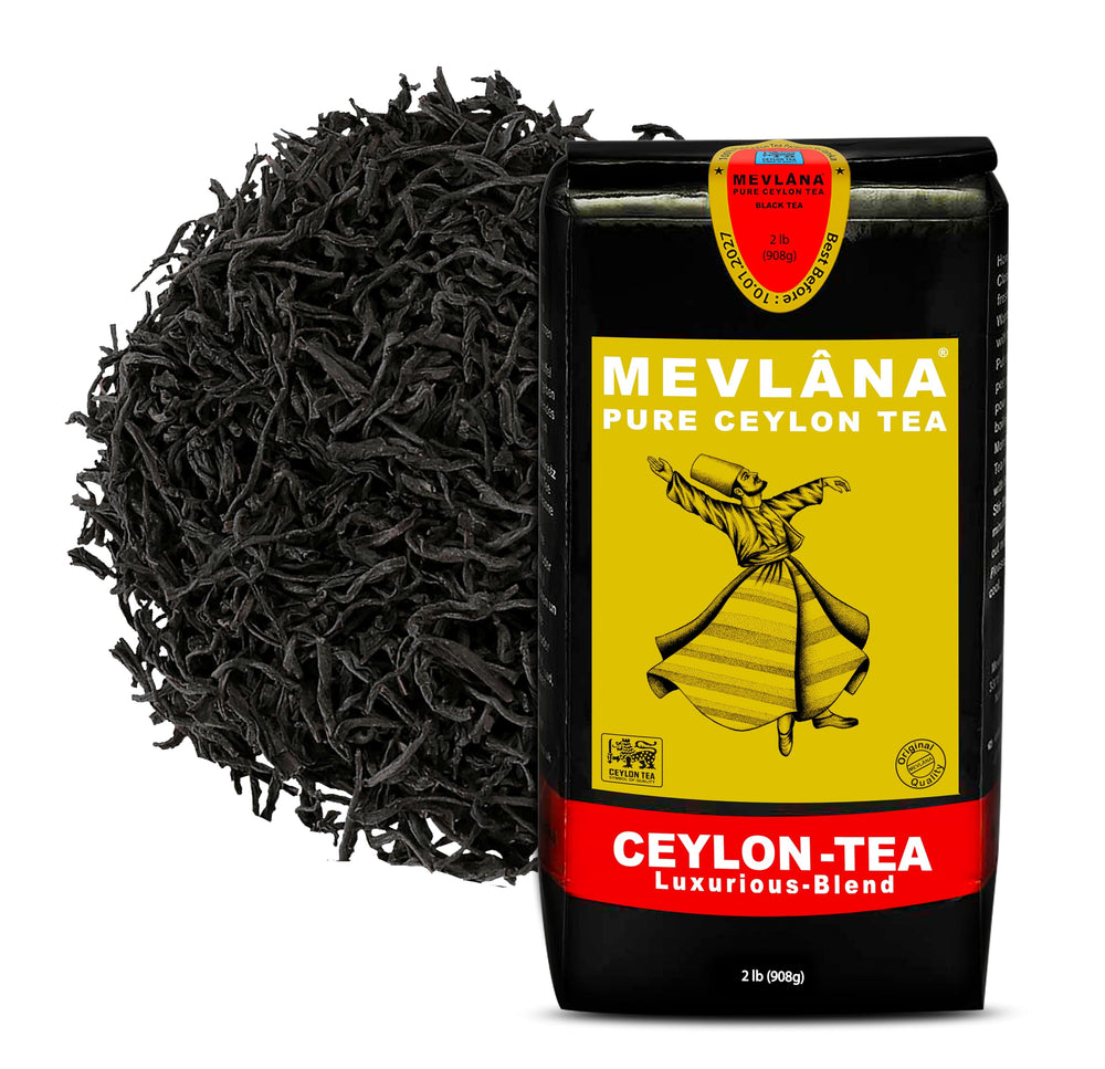 Mevlâna bolsa frontal del té Ceylon Earl Grey mostrando tamaño y etiqueta, conveniencia