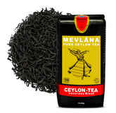 Mevlâna bolsa frontal del té Ceylon Earl Grey mostrando tamaño y etiqueta, conveniencia