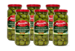 Mezzetta frasco frontal mostrando aceitunas Castelvetrano listas para servir