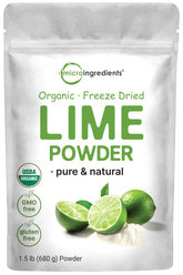 Micro Ingredients empaque frontal de polvo de lima con etiqueta clara y beneficio de sabor natural