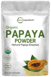 Micro Ingredients bolsa frontal mostrando papaya en polvo y etiqueta orgánica