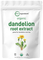 Micro Ingredients bolsa 8 oz de raíz de diente de león mostrando empaque y marca