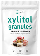 Micro Ingredients paquete frontal mostrando 6 libras de xilitol, almacenamiento prolongado