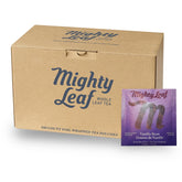 Mighty Leaf frente del empaque mostrando caja y conteo 100 para almacenamiento práctico