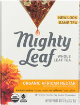 Mighty Leaf frente del paquete mostrando diseño y cantidad, frescura garantizada