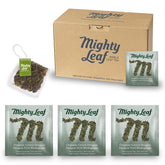 Mighty Leaf frente del empaque mostrando 100 bolsitas y apariencia premium