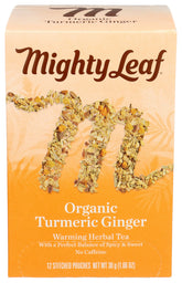 Mighty Leaf vista frontal del paquete mostrando orgánico y sin cafeína