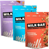 Milk Bar frente del paquete mostrando las tres mini galletas y conveniencia