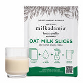 Milkadamia empaque frontal con láminas, conveniencia y almacenamiento fácil