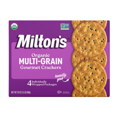 Milton's Craft Bakers Gluten Free vista frontal del paquete ofreciendo galletas crujientes