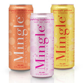 Mingle Mocktails frontal del paquete que muestra los tres sabores y atractivo visual