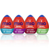 Mio frontal del pack variedad mostrando los cuatro sabores y beneficio de energía