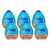MiO botella frontal mango peach mostrando diseño y beneficios portátiles