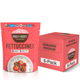 Miracle Noodle fettuccine empaque frontal muestra pack de seis y conveniencia