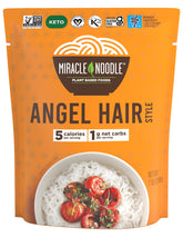 Miracle Noodle empaque frontal listo para comer angel hair, conveniencia inmediata