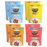 Miracle Noodle frente del empaque mostrando variedad lista para usar y conveniencia
