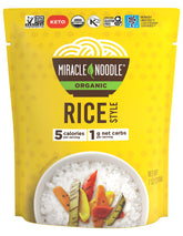 Miracle Noodle frente del paquete mostrando el diseño y la marca, beneficio de almacenamiento práctico