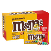 M&M'S frontal del empaque mostrando caja de 24 paquetes, práctico para eventos