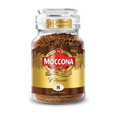 Moccona frasco frontal mostrando el envase y la marca, ideal para almacenamiento