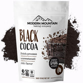 MODERN MOUNTAIN envase frontal de Black Cocoa Powder muestra marca y beneficio de color intenso